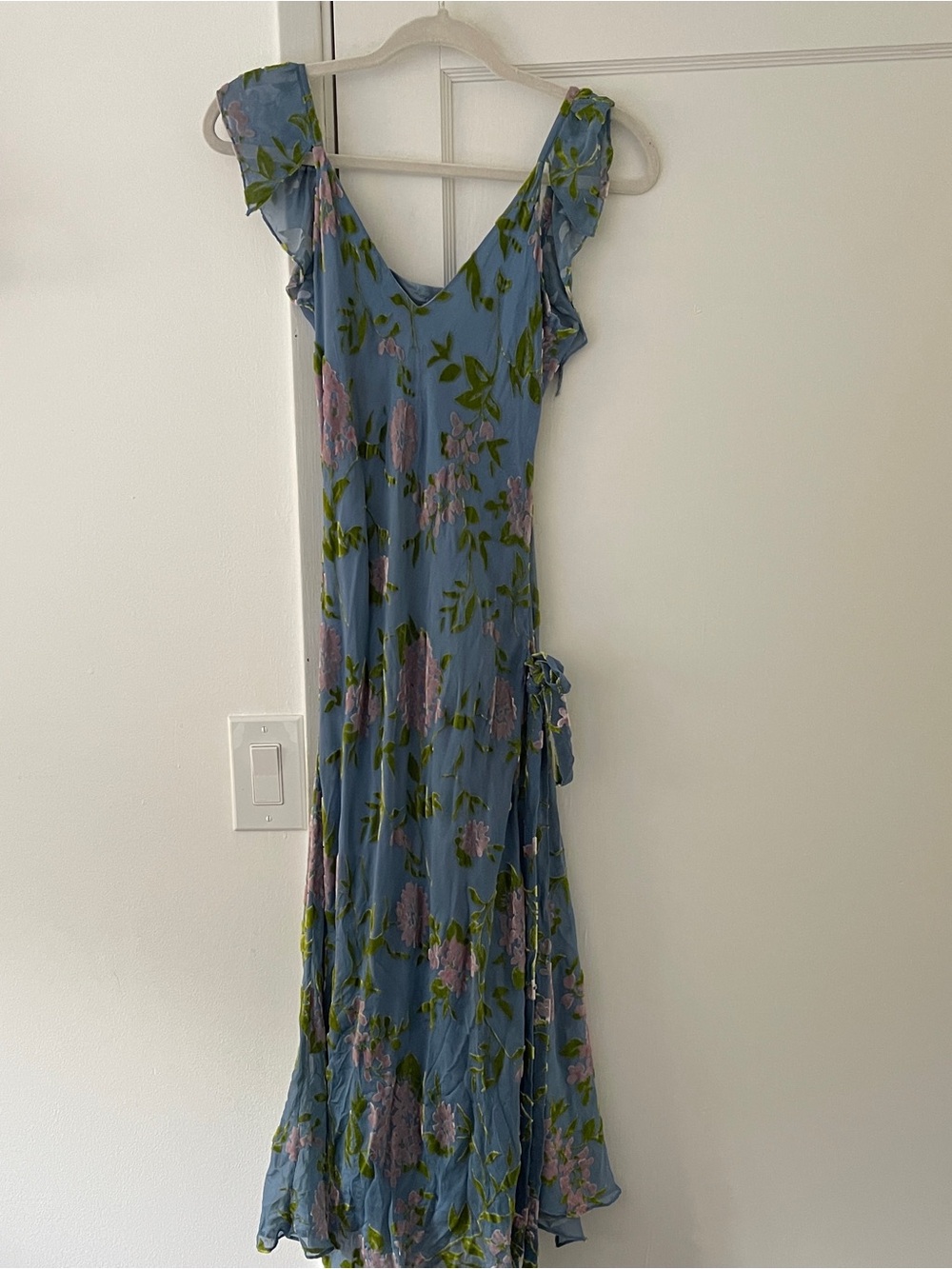 Vintage Silk Floral Wrap Maxi Dress - Blue
